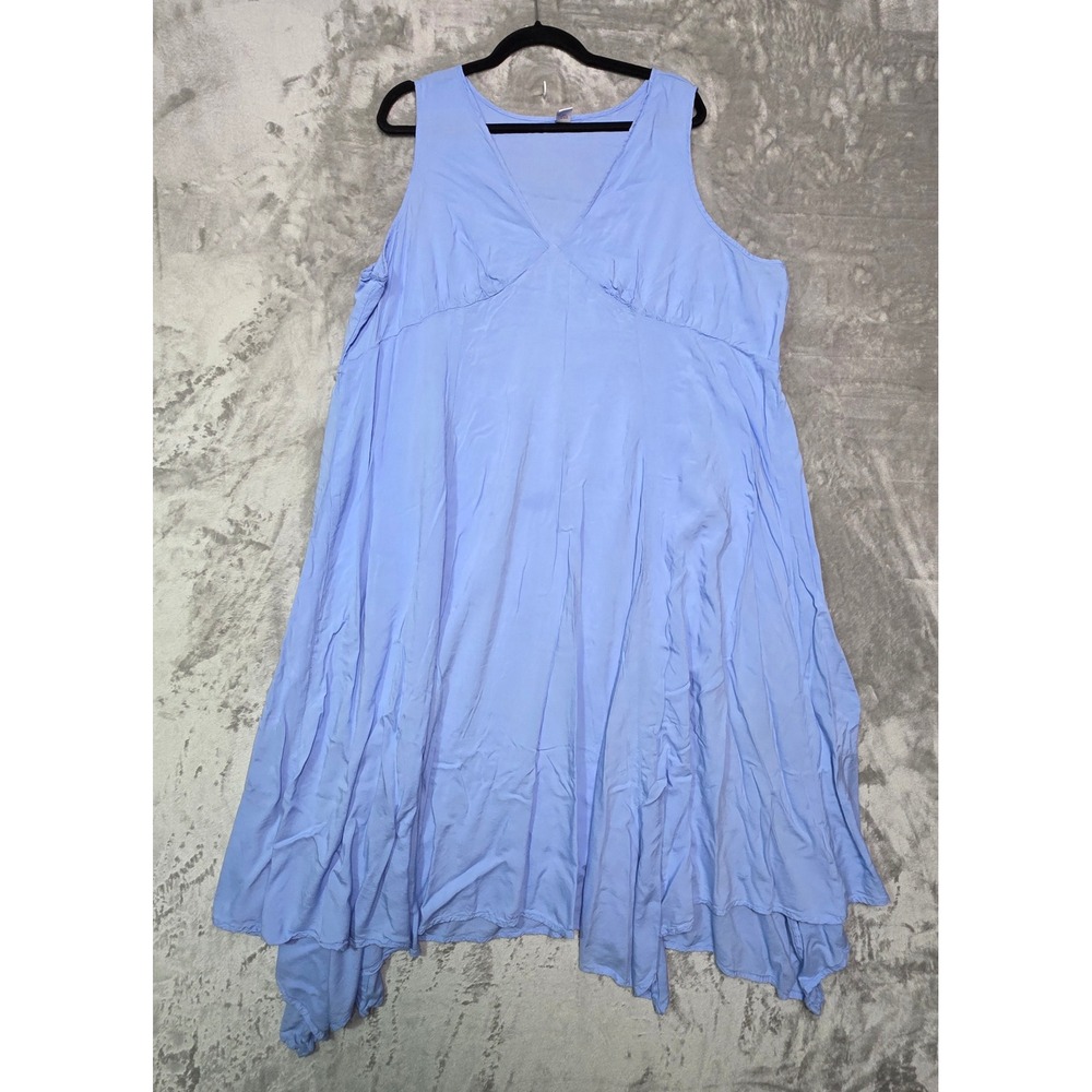 Old Navy Womens XXL Blue Rayon V-Neck Sleeveless Handkerchief Hem Midi Dress